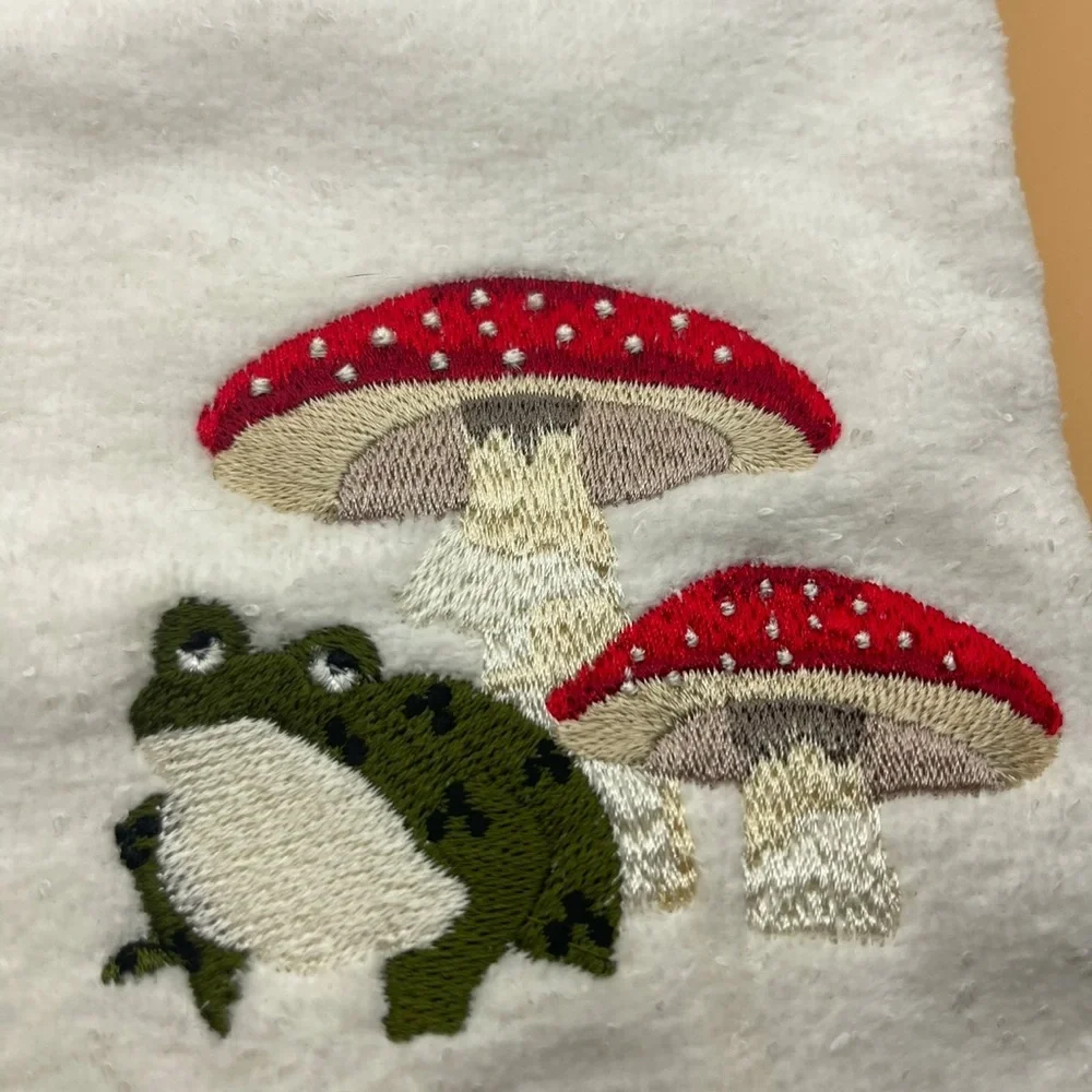 Spring Velour Mushroom With Green Frog Towel by Place & Time, NWT